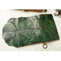 Carnet de notes réutilisable fait main avec couverture en cuir Feuille de Lotus, Journal Magique Rétro, Art Européen, Voyage, Feuille Verte 8x6