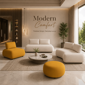 Juego de Sofás Modernos de Diseño para Sala de Estar con Sillones Auxiliares y Otomana, Tapicería de Tela Premium, Espuma HR de 40 de Densidad y Madera Sólida Americana - Product Image 3