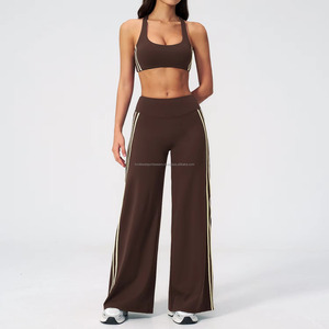 High Waist Solid Color <b>Flared</b> Leg Yoga <b>Leggings</b> With Side Stripe Elastic Waist Full Length Activewear Women's Sportswear - Product Image 1