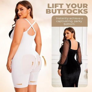 Women's <b>White</b> Bodycon <b>Bodysuit</b> With Black Bra Top Tummy Control <b>Shapewear</b> Sleeveless Sweetheart Neck Knee Length Activewear - Product Image 5