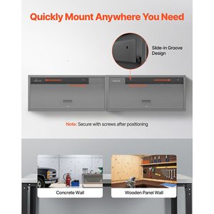 Armadio Metallico da Parete 27.56L X 12.01P X 14.02A Pollici, Armadietto Galleggiante per Attrezzi da Garage con Porta a Ribalta, Capacità di Carico 120 Libbre per Ripiano - Product Image 3