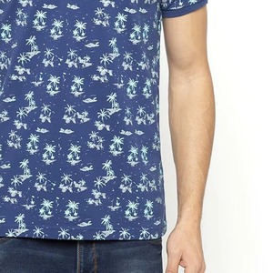 Polo en coton à manches courtes pour homme, imprimé palmiers bleus, style décontracté, respirant, tissé, style Oxford - Product Image 4