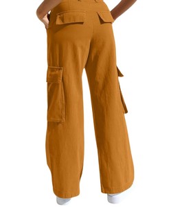 Pantalon cargo décontracté en toile 100 % coton de haute qualité pour femme, coupe droite, taille haute, six poches, respirant et coupe-vent pour l'automne - Product Image 2