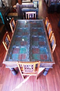 High Quality Modern Luxury Royal Eco-Friendly Durable Teak Wood Round Carved Dining <b>Table</b> 4 Chair <b>Bench</b> Restaurant <b>Set</b> - Product Image 3