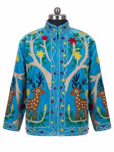 Chaqueta Suzani Azul Cielo para Mujer con Bordado Floral, Estilo Boho Chic, Prenda Exterior Étnica, Inspiración Vintage, Abrigo Artesanal - Product Image 4