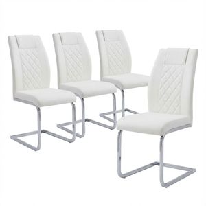 Juego de 4 Sillas de Comedor Modernas con Respaldo Alto, Tapizadas en Cuero PU con Patas Plateadas, Muebles para Cocina - Product Image 1