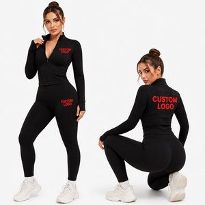 Top Premium Seamless Yoga <b>Set</b> Women Breathable High Waist Yoga Leggings & Full Zip Jacket Suit Long Sleeve Zipper Legging <b>Set</b> - Product Image 3