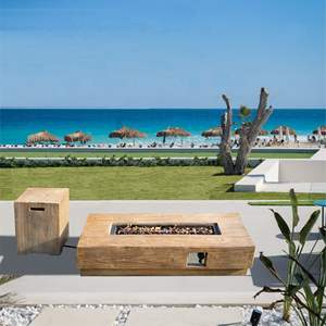 Outdoor Rectangular Faux Wood <b>Fire</b> <b>Pit</b> <b>Table</b> with Side <b>Table</b> Elegant Furniture Set D0100H5JHX2 - Product Image 2