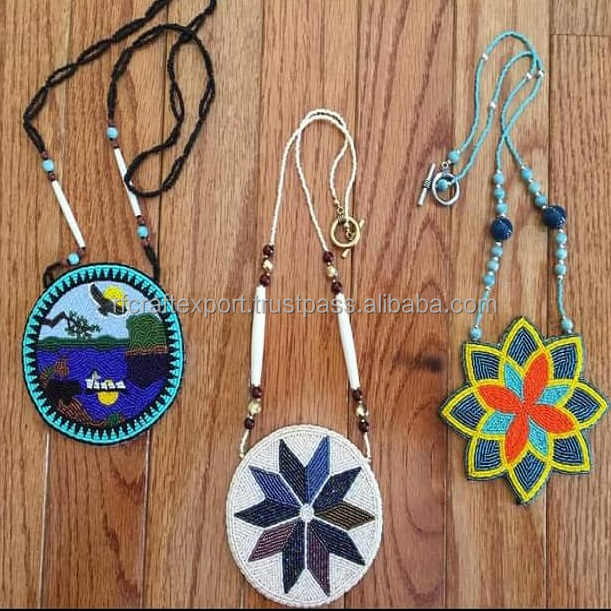 Handmade Gold-Plated Glass Seed Mushroom Bead Necklace Fair Trade Indigenous Jewelry with Native Pattern Unique Gift