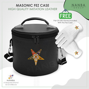 Estuche de Cuero Premium para Sombrero Fez OES (Negro) con Emblema Bordado a Máquina de la Estrella del Este, Logotipo OES, Estuche Suave Masónico - Product Image 2