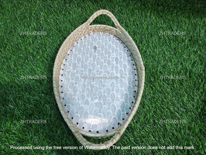 ชุดถาดหวายทรงกลมงานฝีมืออินเดียราคาไม่แพงพร้อมฝังมุกฝังสำเนียงทันสมัยสำหรับรับประทานอาหารและตกแต่งบ้านตามเทศกาล - Product Image 5