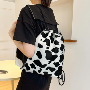 <b>Drawstring</b> <b>Backpack</b> Cow Print Pattern Portable Sport Bag Modern Style Digital Printing Wholesale OEM Supplies - Product Image 2