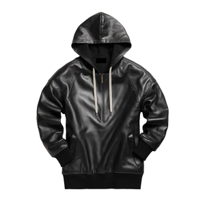 OEM Custom High Quality 100% Leather Hoodies for Men Winter Plain Dyed Casual Street Style Waterproof Breathable - Product Image 3