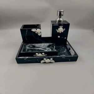 Juego de Accesorios de Baño de Resina Hechos a Mano, Color Blanco Perla, Dispensador de Jabón Líquido, Portacepillos de Dientes, Vaso, Bandeja Ovalada para Jabón, Organizador de Baño - Product Image 6