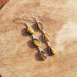 Pendientes Colgantes de Ojo de Tigre Natural, Estilo Bohemio, Hechos a Mano, Chapados en Plata, con Piedras Preciosas, Diseño Único de Alta Calidad para Mujer - Product Image 6