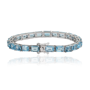 Pulsera de tenis de plata 925 para mujer con topacio azul de corte octogonal, engaste de puntas, diseño geométrico clásico, joyería para uso diario - Product Image 3
