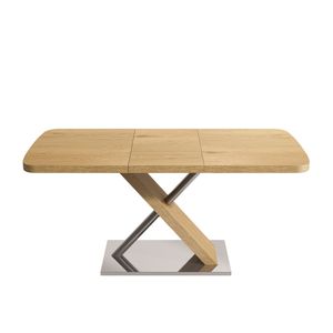 Mesa de Comedor de Madera Original de 47.25''/63'' con Base Metálica Retráctil para 4-6 Personas, Tubo de Acero Inoxidable en Color Madera - Product Image 5