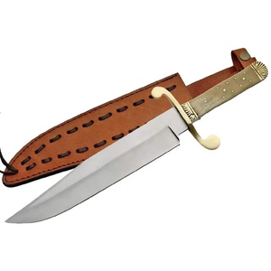 Cuchillo Bowie Hecho a Mano de Acero con Alto Contenido de Carbono, con Mango de Hueso de Camello y Funda de Cuero Fino, Cuchillo Vikingo, Cuchillo para Exteriores - Product Image 1