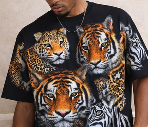 Camisetas de punto con estampado de animales al por mayor para hombre, cuello redondo, totalmente personalizables, de seda/algodón, estilo urbano - Product Image 4