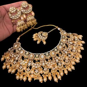 <b>Indian</b> Royal Brass Zircon Rhodium Plated Bridal Set Women Engagement Wedding Party Ethnic Style Flower Design Traditional - Product Image 2