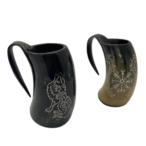 Chope à bière en corne de bœuf naturelle, de qualité supérieure, faite à la main, article cadeau décoratif - Product Image 3