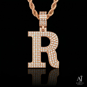 Collier unisexe plaqué argent or rose/or avec pendentif lettre A en moissanite style hip-hop et breloque effet glaçon - Product Image 5
