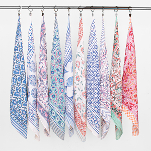 Cotton Square Floral Scarf Handmade Block Printed Fashion Multifunctional Casual Wear Summer Handkerchief Bandana Skin-Friendly - Product Image 1