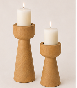 Handmade Solid Mango Wood Pillar Candle Holder Set Of 2 Minimalist Natural Grain Candlestick Stand For Luxury Home Decor Table - Product Image 5