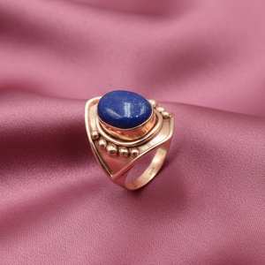 Vintage Blue Lapis 925 Silver <b>Ring</b> for Women Rose Gold Yellow Gold Plated Oval Gemstone <b>Statement</b> Jewelry for Unisex Christmas - Product Image 2