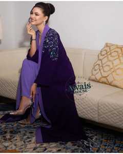 Vestido de Noche Formal Largo de Gasa Morada para Mujer Awais House con Bordado de Cuentas, Mangas Largas y Chaqueta, Cintura Natural - Product Image 2
