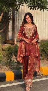 Heavy Designer Pure Fendy Silk Sequence Embroidery Work Top & Farshi Salwar With Fendy Silk Fancy Four Side Lace Border Dupatta - Product Image 2