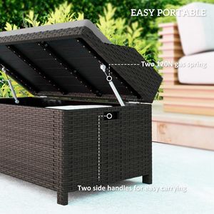 Panca Contenitore Moderna da Esterno con Cuscino, Design in Vimini Grigio e Legno Teak per Cortile, Patio, Arredamento Scolastico - Product Image 5