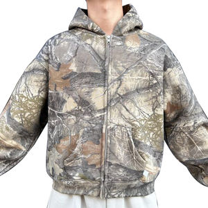 Sweat-shirt personnalisé unisexe surdimensionné en coton French Terry 100% avec imprimé camouflage Real Tree DTG sur toute la surface, fermeture éclair, pour homme - Product Image 1