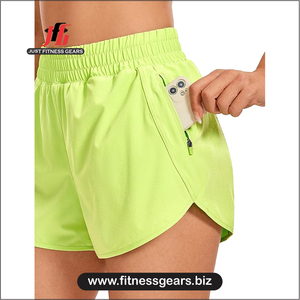 กางเกงวิ่งขาสั้นเอวกลางสำหรับผู้หญิง JUST FITNESS GEARS ผ้าโพลีเอสเตอร์แห้งเร็ว ซับในตาข่าย 3 นิ้ว ทรงดอลฟิน มีซิป เหมาะสำหรับออกกำลังกาย - Product Image 4
