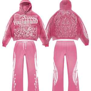 Trending Men's Custom <b>Embroidery</b> printing Oversized Hoodie & Sweatpants <b>Set</b> Casual 100% Cotton Long Sleeve Hoodie - Product Image 1