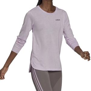 Camisetas transpirables de verano de alta calidad para mujer, Jersey teñido liso ecológico, corte holgado, manga larga, algodón, poliéster, cuello redondo - Product Image 1