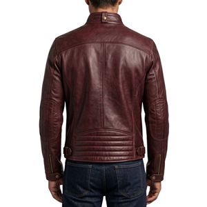 Veste en cuir marron rougeâtre foncé avec poches à rabat doubles sur la poitrine, fermeture éclair élégante, style chemise, col pointu, vestes d'hiver - Product Image 2