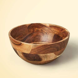 Tazón de ensalada de madera ecológico hecho a mano, tazón grande redondo de madera mixta para servir frutas y pasta, vajilla decorativa de grano natural. - Product Image 3