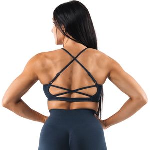 Navy Blue Women's <b>Cross</b> Back Sports Bra Breathable Stretch Workout Crop <b>Top</b> for Yoga Gym Running Fitness Training Activewear - Product Image 2
