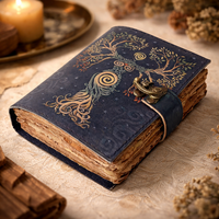 Cuaderno/Diario de Tapa Dura de Cuero Genuino Estilo Vintage New Era, con 100 Hojas de Papel con Borde Rústico, Tema Madre Tierra