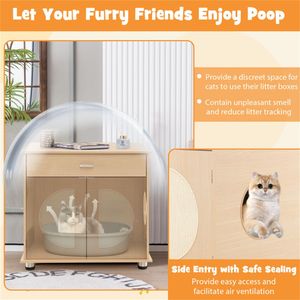 Mobiletto contenitore quadrato multiuso XXL da 26,5 pollici per lettiera per gatti, con ante in sisal per la pulizia, ideale per il soggiorno e come toilette per animali domestici - Product Image 6