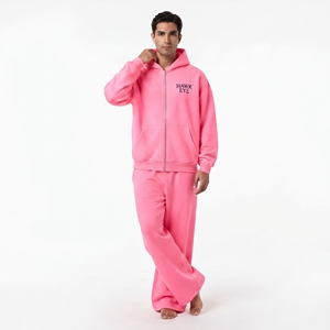 Conjunto Deportivo de Dos Piezas para Hombre, de Alta Calidad, en Algodón y Felpa, Color Sólido, Sudadera con Cremallera Completa y Pantalones Jogger de Pierna Ancha, Ropa Casual - Product Image 2