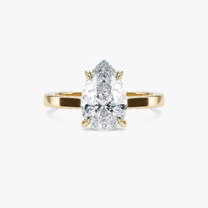 Anillo de compromiso nupcial de oro de 14 quilates con diamante de laboratorio de 3.60 CTW en forma de pera con halo oculto y banda pavé - Product Image 1
