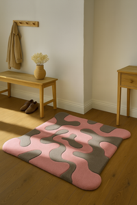 Custom Modern <b>pink</b> and grey Color High Pile Non-Slip PET Friendly Handmade Wool Area Rug for Home & Picnic Use - Product Image 1