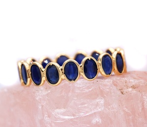 Wholesale 9K Solid Yellow Gold Oval Blue Sapphire Bezel Set Eternity Band <b>Ring</b> Women Fine Gemstone Stackable Anniversary Jewelry - Product Image 5