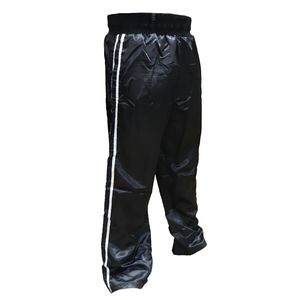 Pantalon en satin noir avec passepoil blanc, pantalon de kickboxing, équipement d'entraînement MMA, pantalon d'arts martiaux, finition brillante, pantalon professionnel - Product Image 1