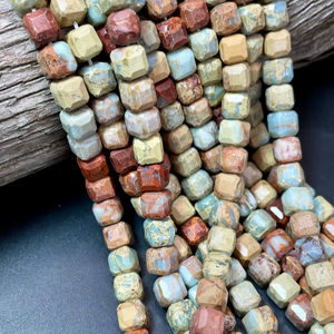 ลูกปัดหินแจสเปอร์เดนทริกธรรมชาติ รูปทรงลูกบาศก์เหลี่ยมเพชรพลอย สีฟ้าอ่อน เบจ น้ำตาล แดง พลอยคุณภาพสูง - Product Image 6