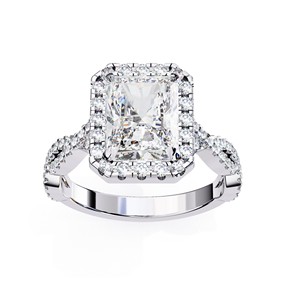 Bague de fiançailles, de mariage ou d'anniversaire en or massif 14 carats avec diamant de laboratoire taille radiant 3 carats, création de luxe - Product Image 5