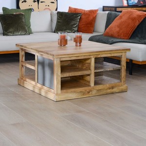 Vandana <b>Silver</b> Harmony Square <b>coffee</b> <b>table</b> with storage in metal and wood Character - Product Image 1