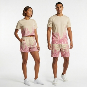 Men's <b>Flame</b> Print Sporty T-<b>Shirt</b> And Shorts Set Crew Neck Quick Dry Polyester Spandex Knitted Summer Workout Wear - Product Image 6